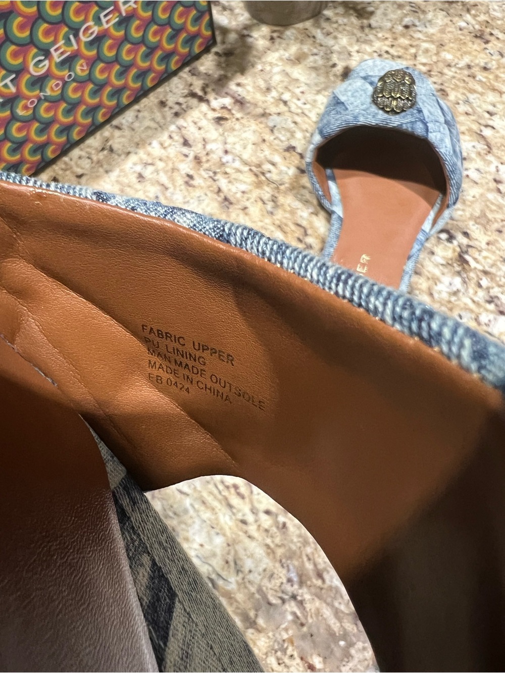 Kurt Geiger London Quilted Denim 
KENSINGTON FLAT SANDAL w/ Gold Emblem 39 - Picture 8 of 12